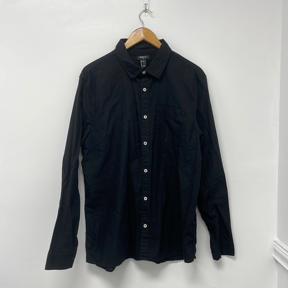Black Mens long sleeve button down shirt, size large, brand Forever 21